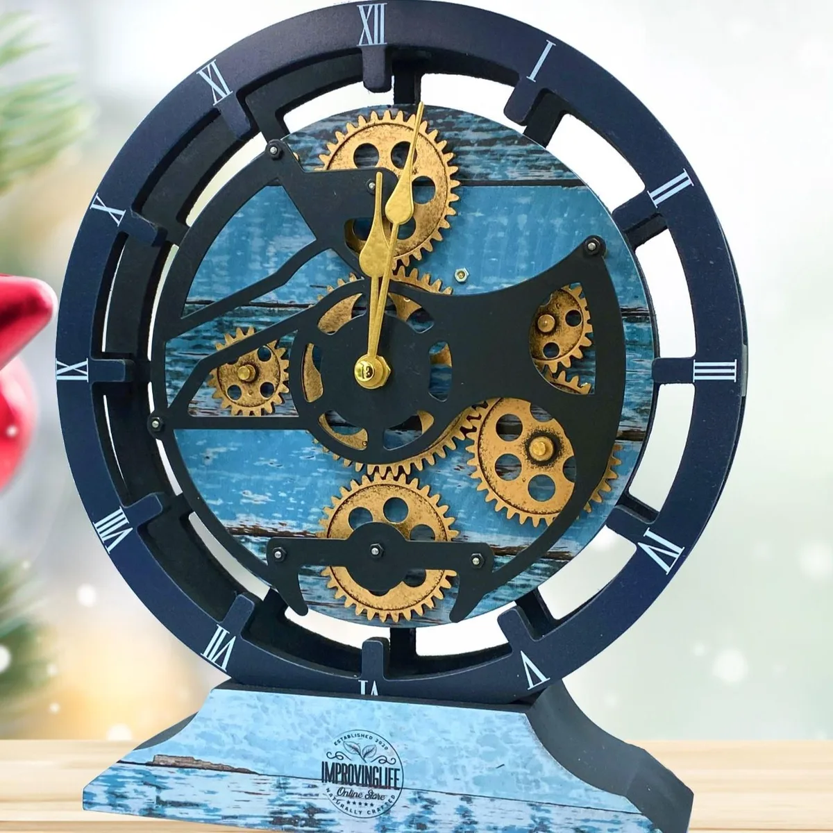 The Gears Clock The Gears Clock CABADA LINE 10 Inch Ocean Blue Clock — product photo