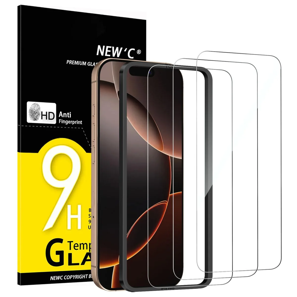 Three transparent tempered glass screen protectors with installation tool