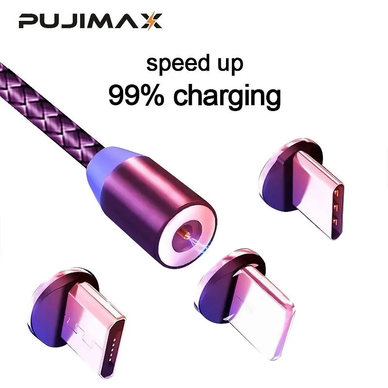One metre braided magnetic USB cable with blue LED indicator