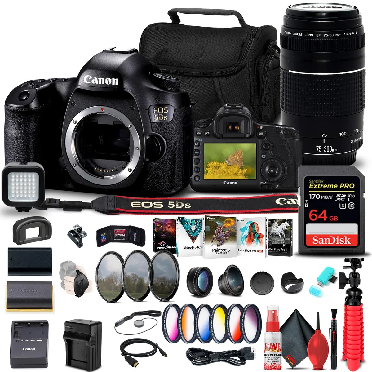Canon Canon EOS 5DS 50.6MP DSLR Camera Kit with EF 75-300mm f/4-5.6 III Lens and 64GB Card — product photo