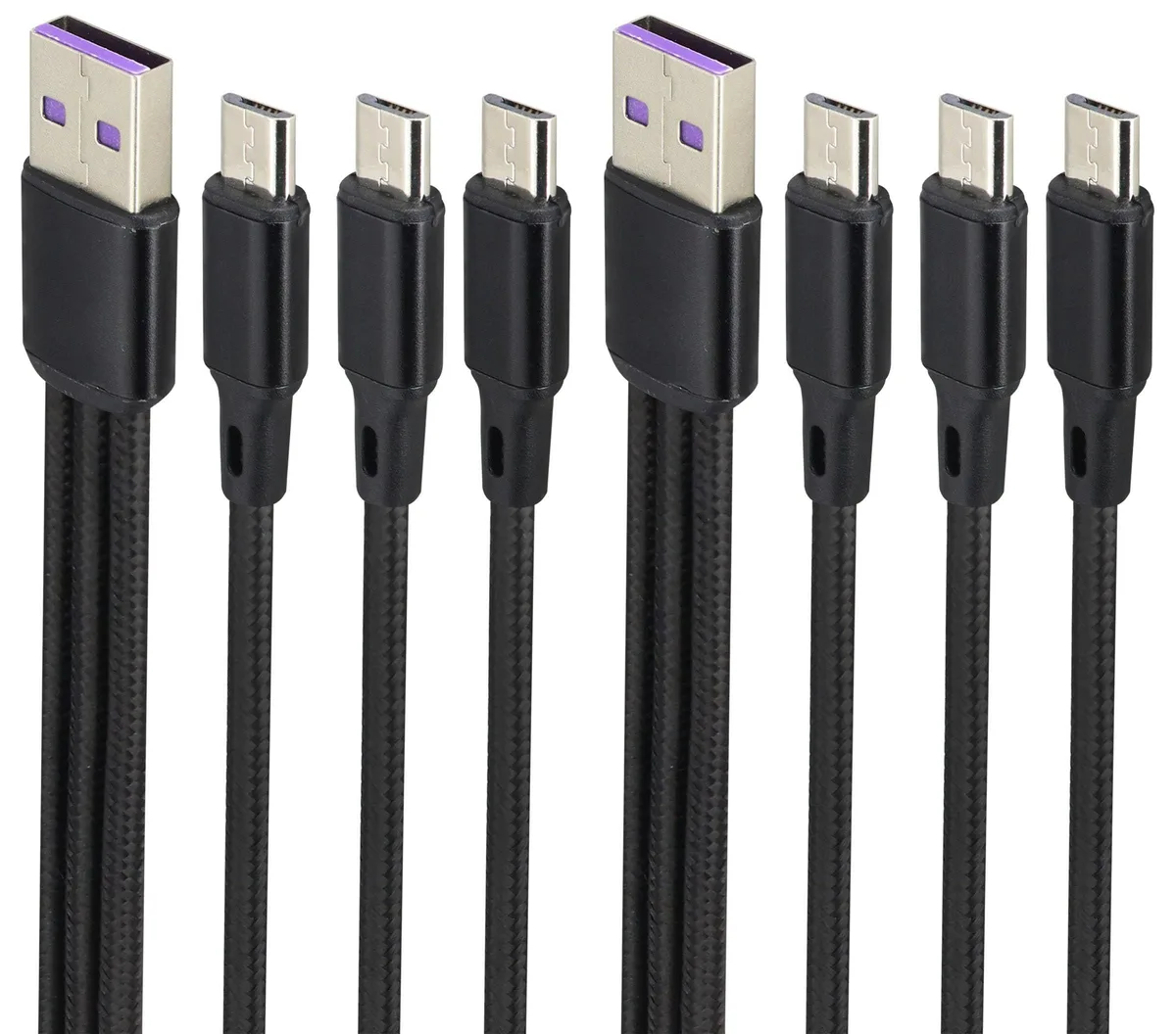 BUCIER BUCIER 2-Pack 4Ft USB 2.0 A Male to 3 Micro USB Male Y Splitter Cable Black — product photo