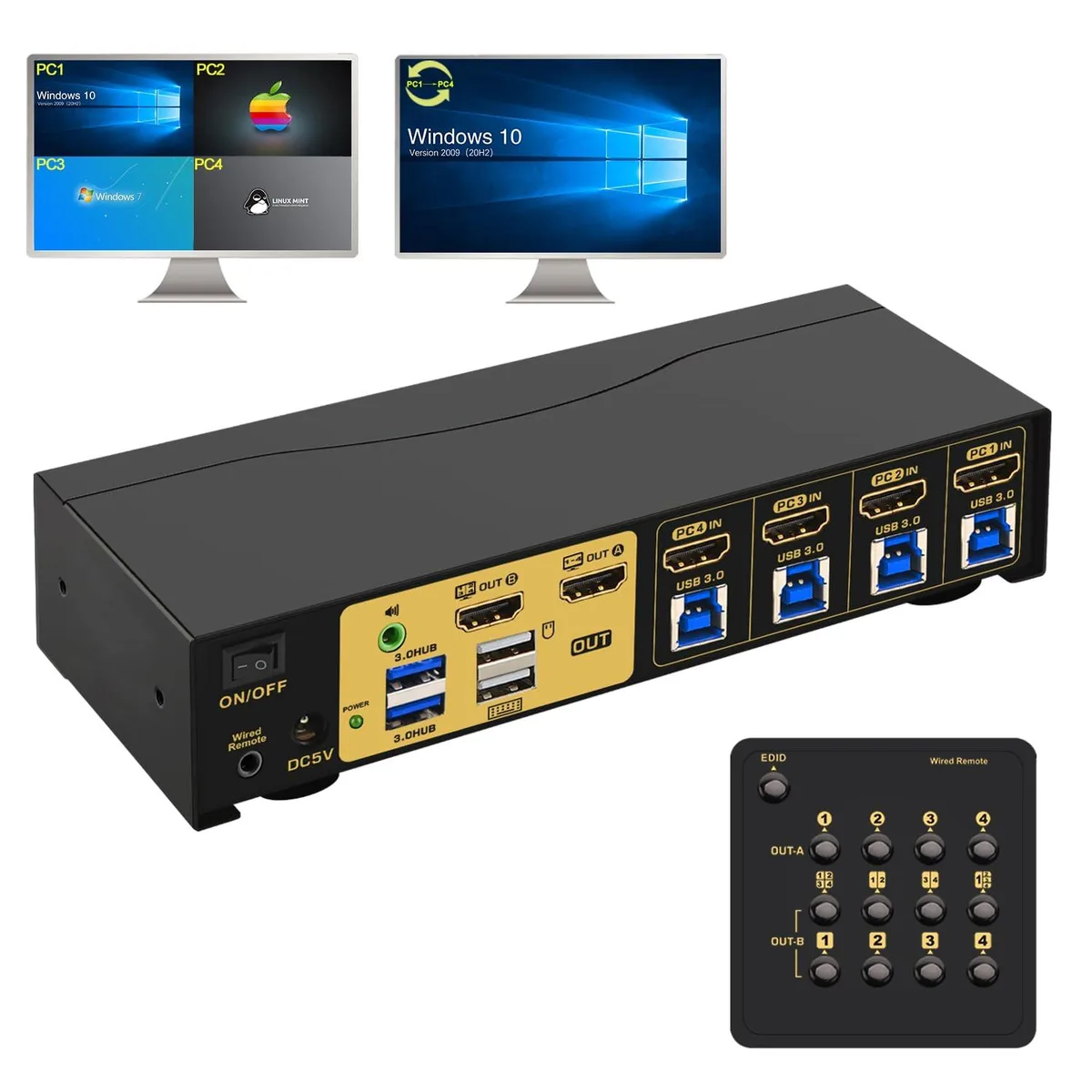 Vszerda Vszerda 42MVKVM 4-port Multi-View HDMI KVM Switch 4K@30Hz 2 Monitors — product photo