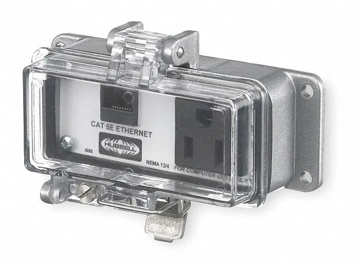 Hubbell Incorporated Hubbell Incorporated P155E Access Port Power Data NEMA 12/4 Gray Metal 15A 120V Cat 5e 4.45 in — product photo