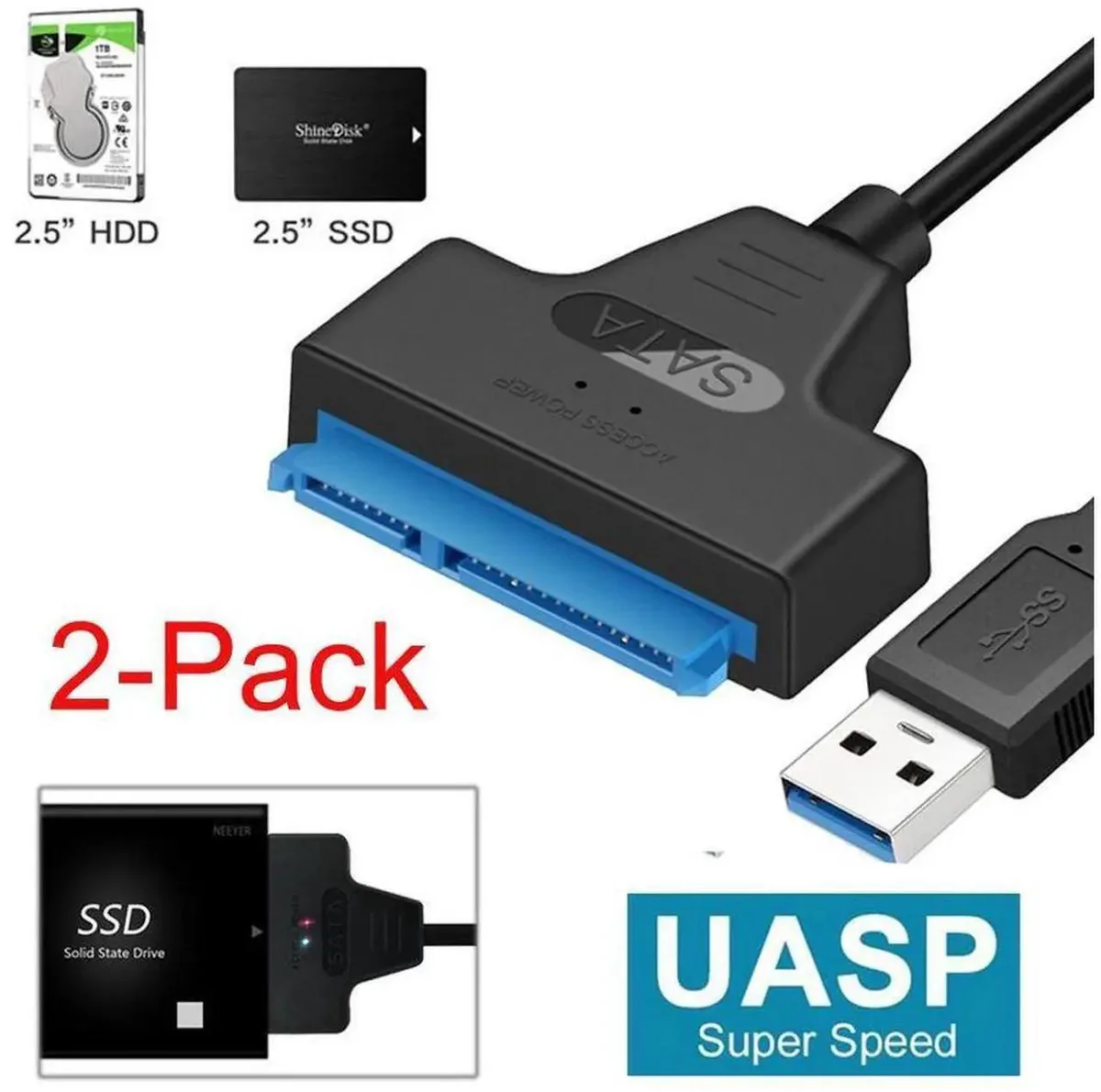 SMUGDESK SMUGDESK 2 Pack 2.5" SATA to USB 3.0 Adapter Black — product photo