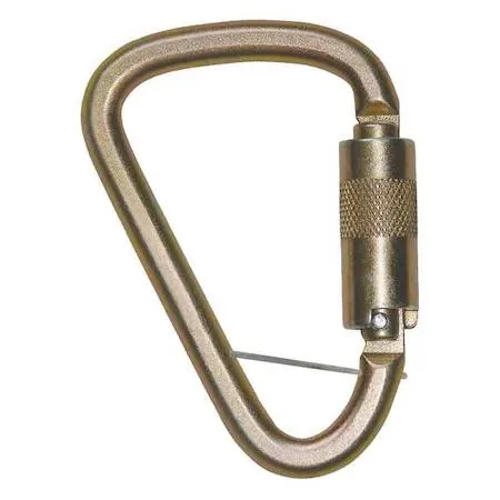 Bronze steel carabiner, offset-D shape, double-locking gate, one-inch opening, captive eye pin, four-inch length