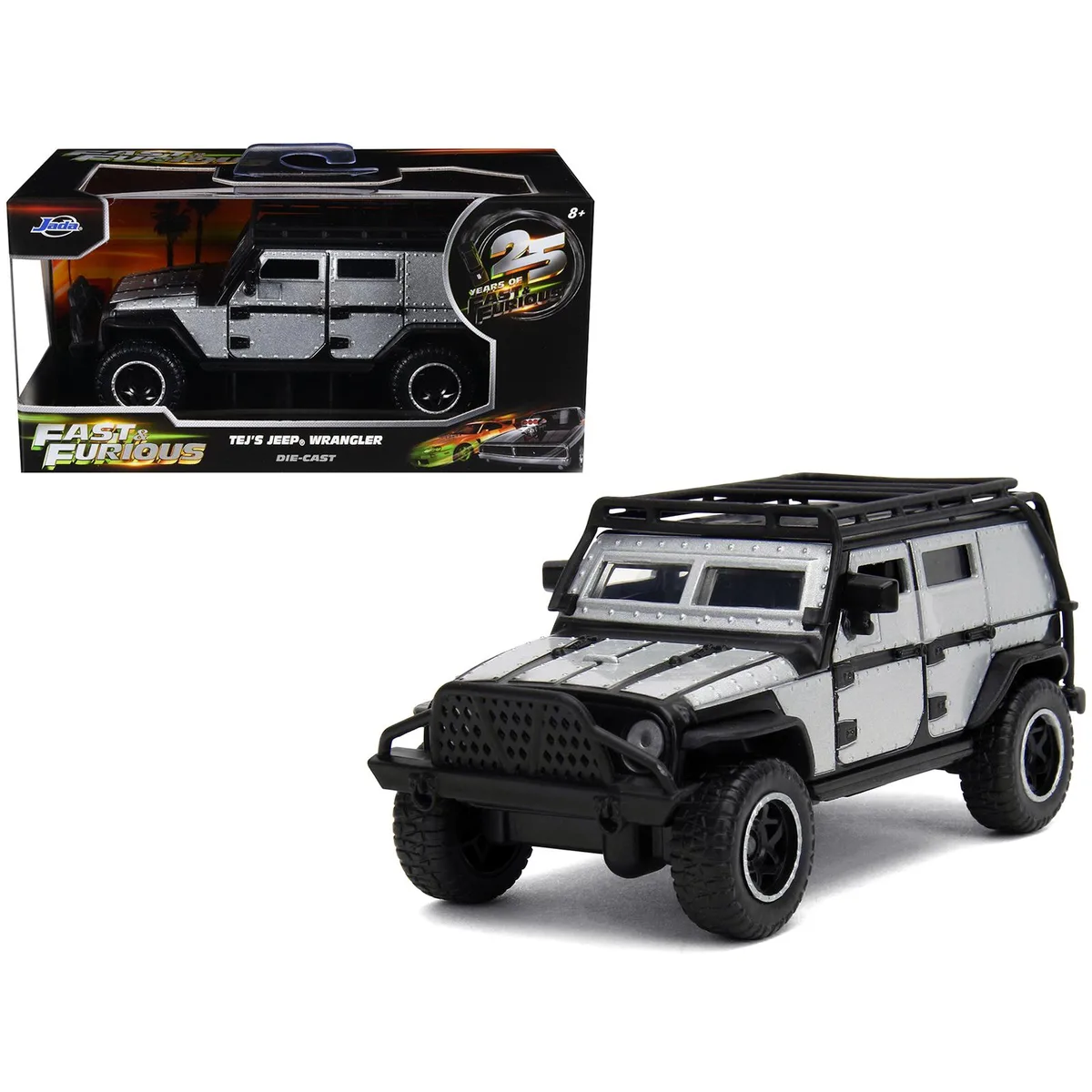Jada Jada Tej's Jeep Wrangler Custom Silver Metallic 1/32 Diecast Furious 7 — product photo
