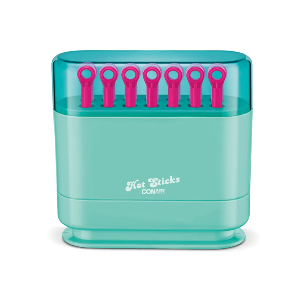 Green storage case with 14 silicone hot rollers inside