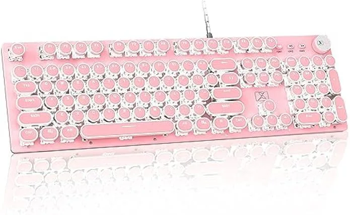 TAURKENAM TAURKENAM Retro Typewriter Mechanical Gaming Keyboard Blue Switch 104-Key White Backlit Knob Control — product photo