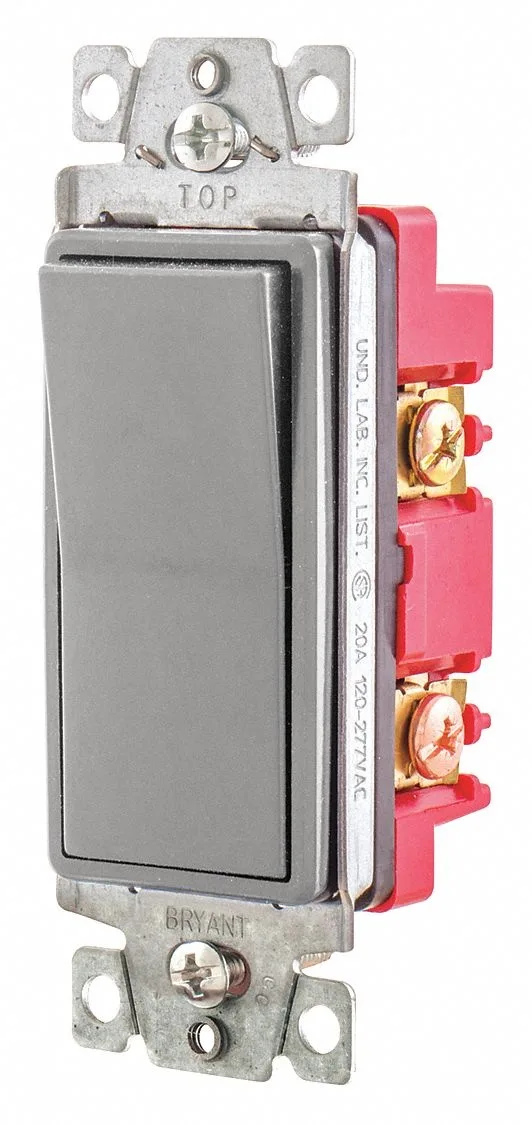 Bryant 9904GRY gray rocker wall switch 20 A 2 hp 120 277 V AC 1.7 in high