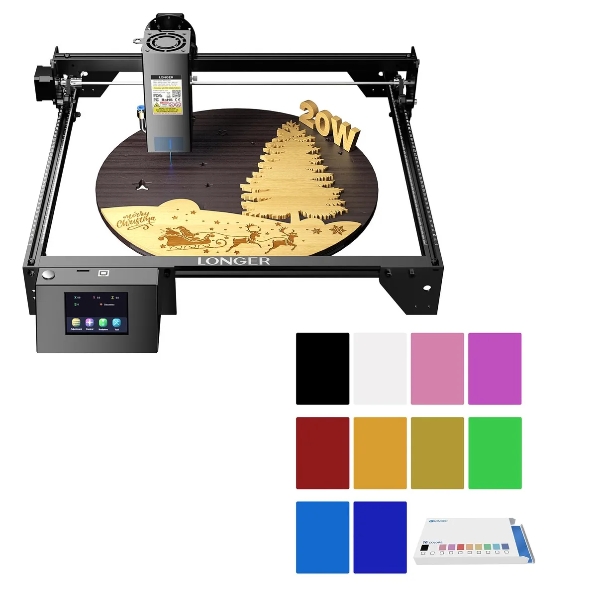 LONGER LONGER RAY5 20w Laser Engraver &amp; 50 Aluminum Business Cards 10 Colors — product photo