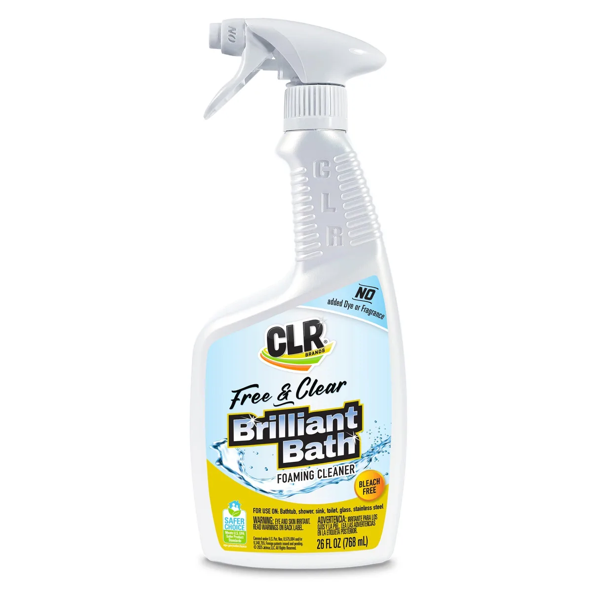 White 26 oz spray bottle with foaming nozzle and clear label