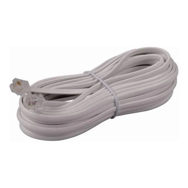 White coiled telephone cord with clear modular plugs at both ends