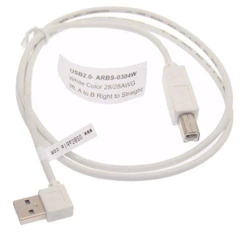 USBGear USBGear ARBS-0304W USB 2.0 A to B cable 3ft white right angle — product photo
