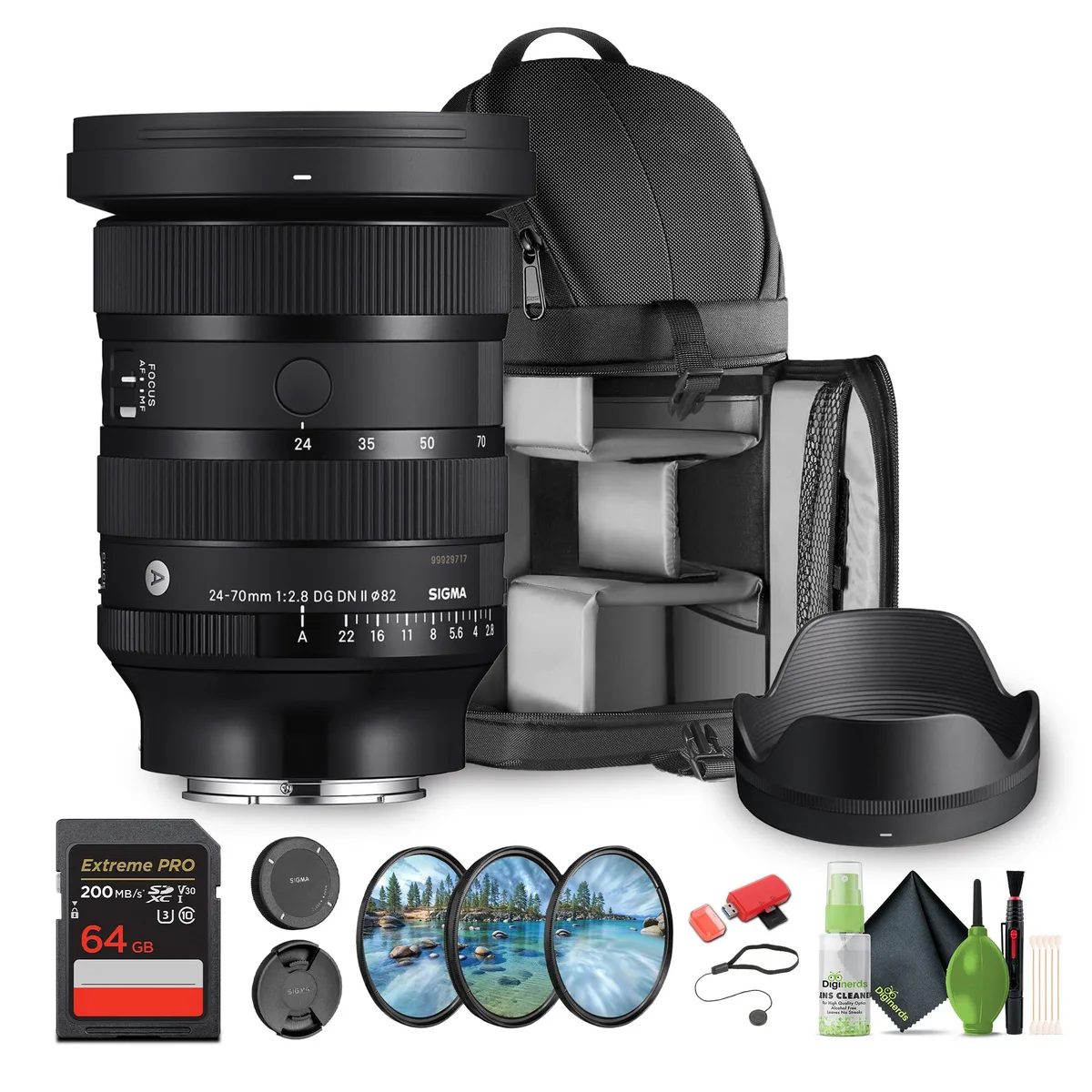SIGMA Sigma 24-70mm f/2.8 DG DN II Art Sony E Bundle 2 camera lens — product photo