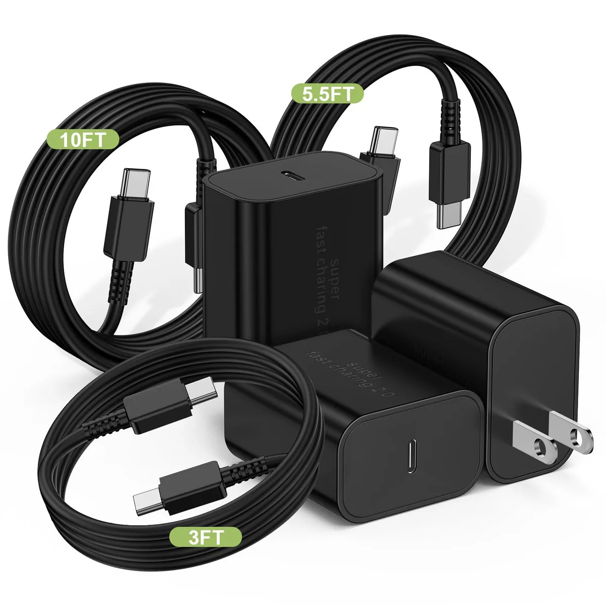 KEHIPI KEHIPI DP-A127F45 45W USB charger 3-pack 3+5.5+10FT cables — product photo