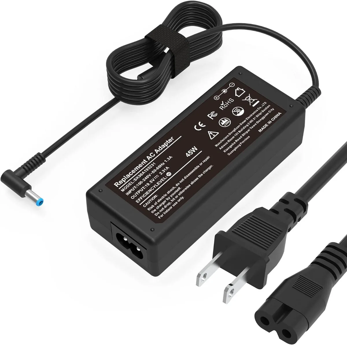 myVolts myVolts 45W 19.5V 2.31A HP Laptop Charger 3.0mm 4.5mm Blue Tip — product photo
