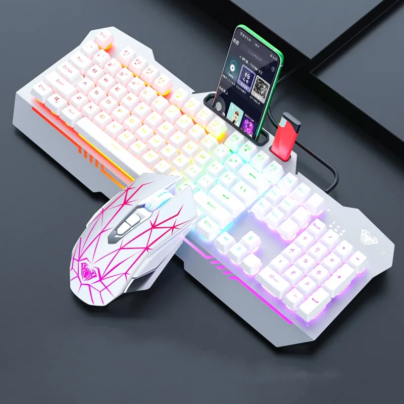 AULA AULA F3010 White Gaming Keyboard & Mouse Combo — product photo