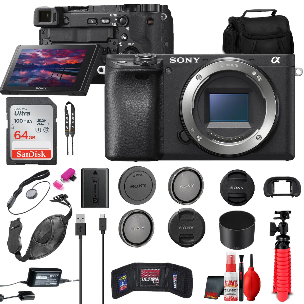 Sony Sony a6400 Mirrorless Camera Kit 64GB Card Case Tripod — product photo