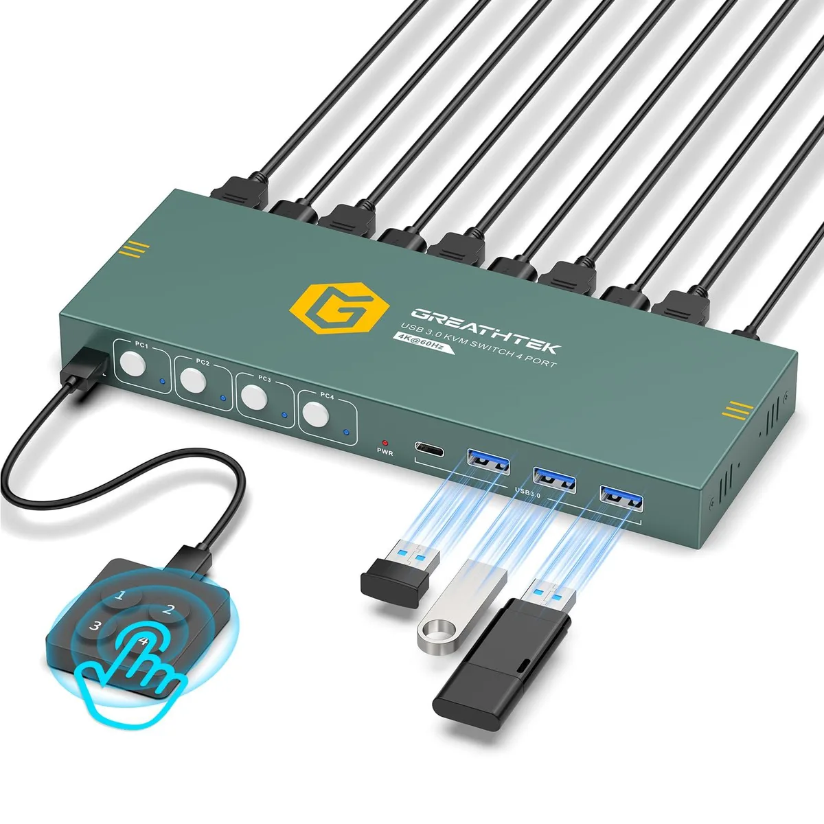  TRENDnet GHT-0412 4-Port HDMI KVM Switch 4K@60Hz 3×USB3.0+USB-C — product photo