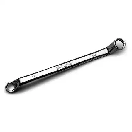 Pair of 12 mm and 14 mm double box end wrenches with 75-degree deep offset chrome finish