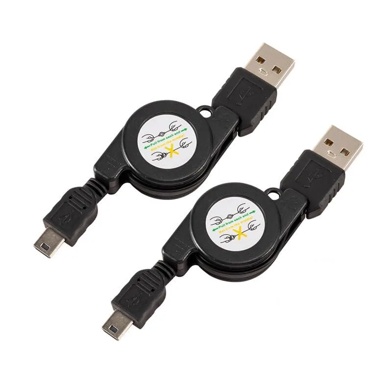 Two retractable USB 2.0 Type A to Mini B cables extending to 75cm