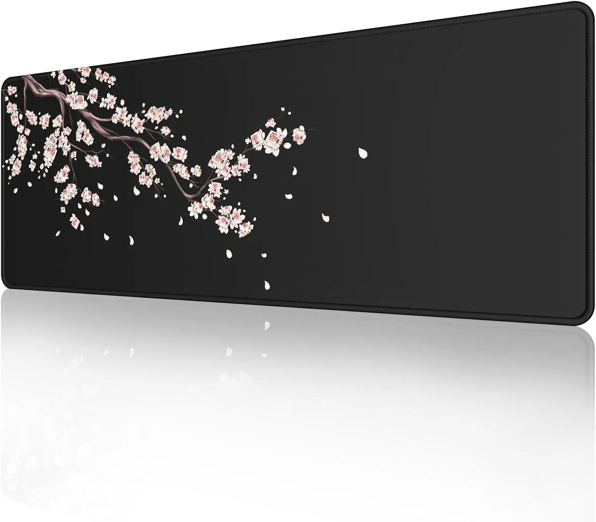 Brainwavz Brainwavz Japanese Plum Blossoms Black Mouse Pad 31.5 × 11.8 × .12 inch — product photo