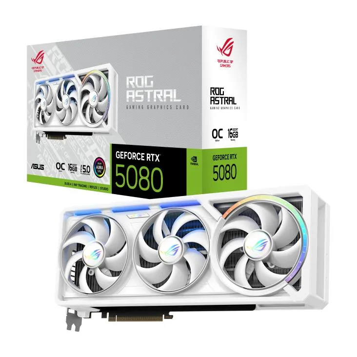 ASUS ASUS ROG Astral GeForce RTX 5080 16GB GDDR7 OC White graphics card — product photo