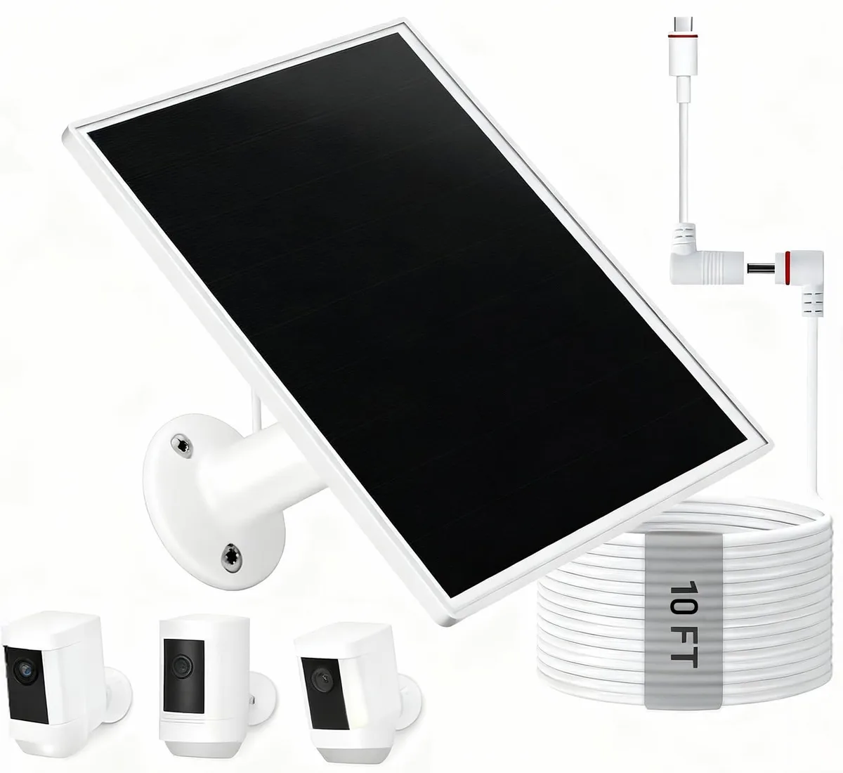 White rectangular solar panel with rounded corners and adjustable mount