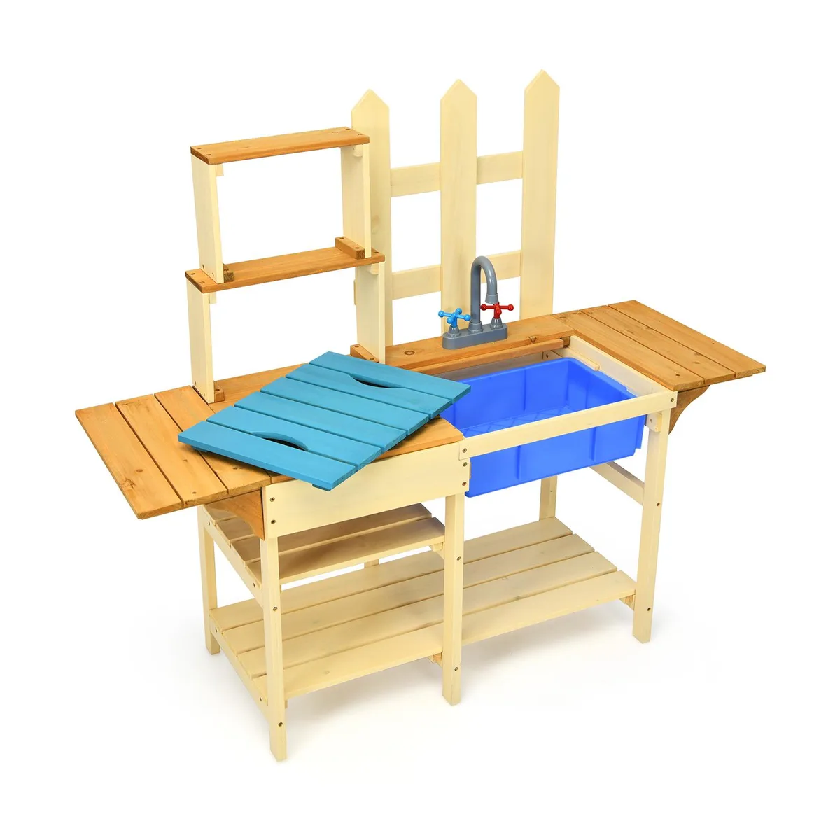 SlickBlue SlickBlue Outdoor Wooden Pretend Kitchen Playset Natural 43 x 15 x 39.5 in — product photo