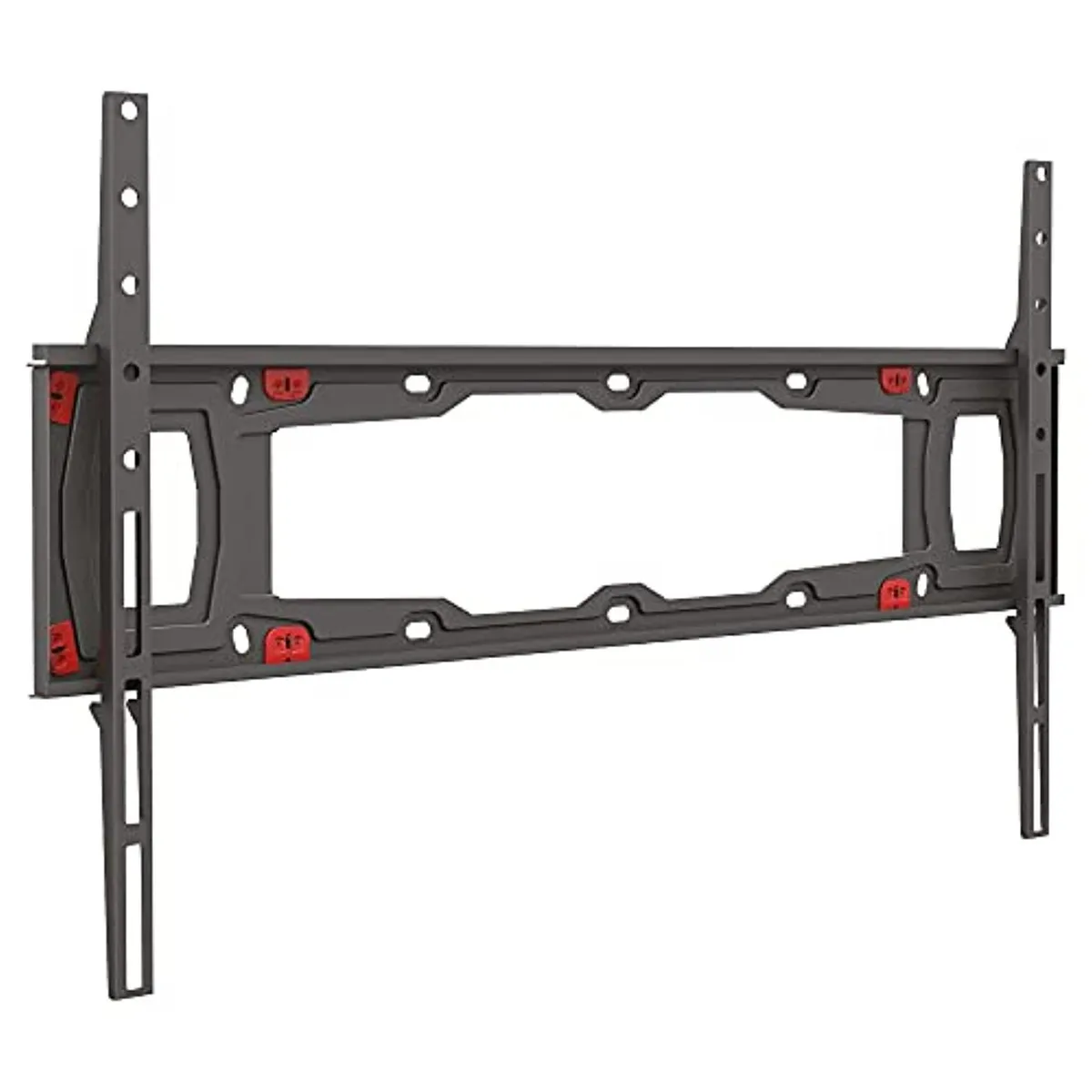 Black low-profile fixed TV wall mount with wide rectangular plate and multiple nail holes