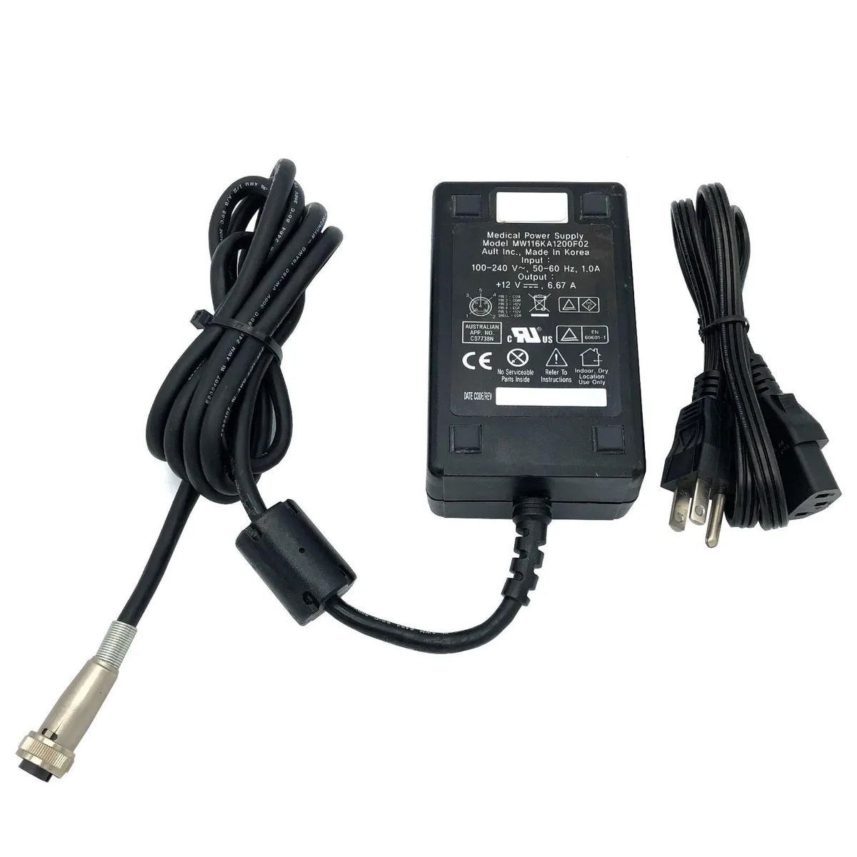 NDS MW116KA1200F02 12V 6.67A 80W power adapter with 5-pin output and detachable power cord