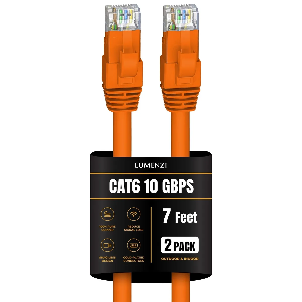 Lumenzi Lumenzi Cat 6 Ethernet Cable 7 ft Orange 2-pack 10 Gbps 550 MHz — product photo