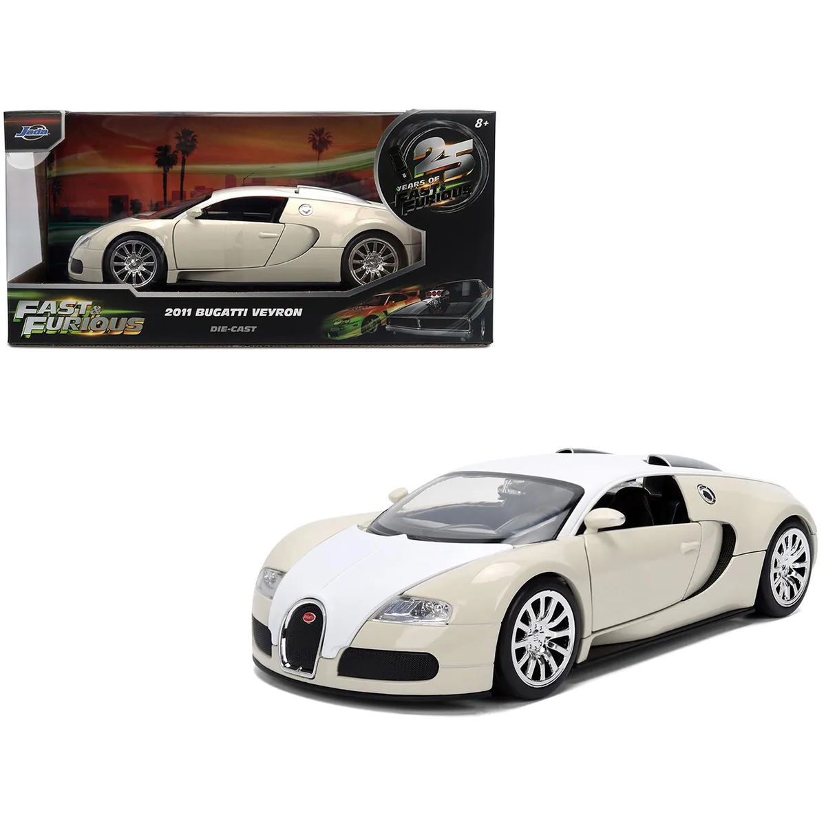 Jada Jada 2011 Bugatti Veyron White Tan Furious 7 25 Years Fast Furious 1/24 Diecast Hobby Collectible — product photo