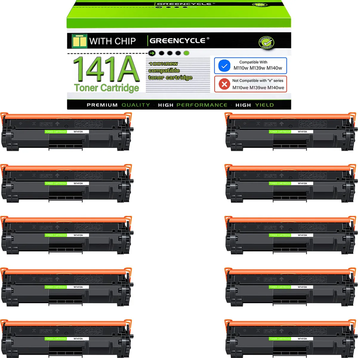 GREENCYCLE GREENCYCLE W1410A 141A Black Toner Cartridge 10 Pack — product photo