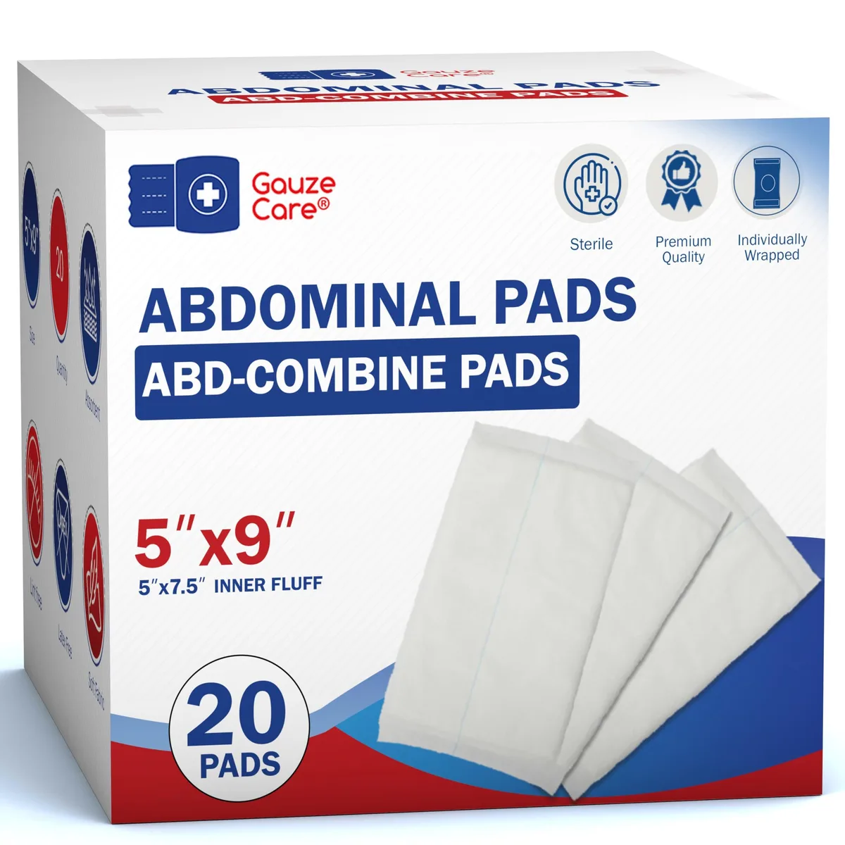  AUTO-VOX Sterile Abdominal Pads 5x9 inch 20-Pack 270gsm — product photo