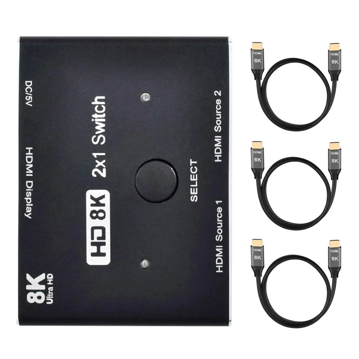 Vszerda Vszerda HDMI 2.1 KVM Switch 2-in-1-out 8K@60Hz with 3×1.0m cables — product photo