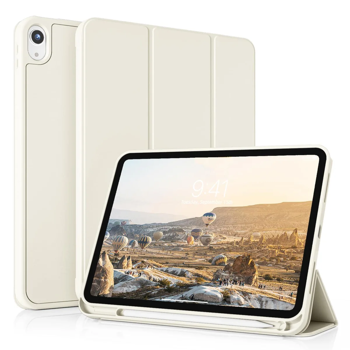 Speck Slim Trifold Stand Case with Pencil Holder for iPad 11" 2025 / 10.9" 2022, Cream White — product photo