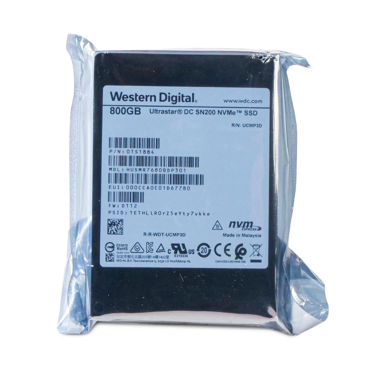 Western Digital Western Digital Ultrastar DC SN200 HUSMR7680BDP301 800GB enterprise SSD — product photo