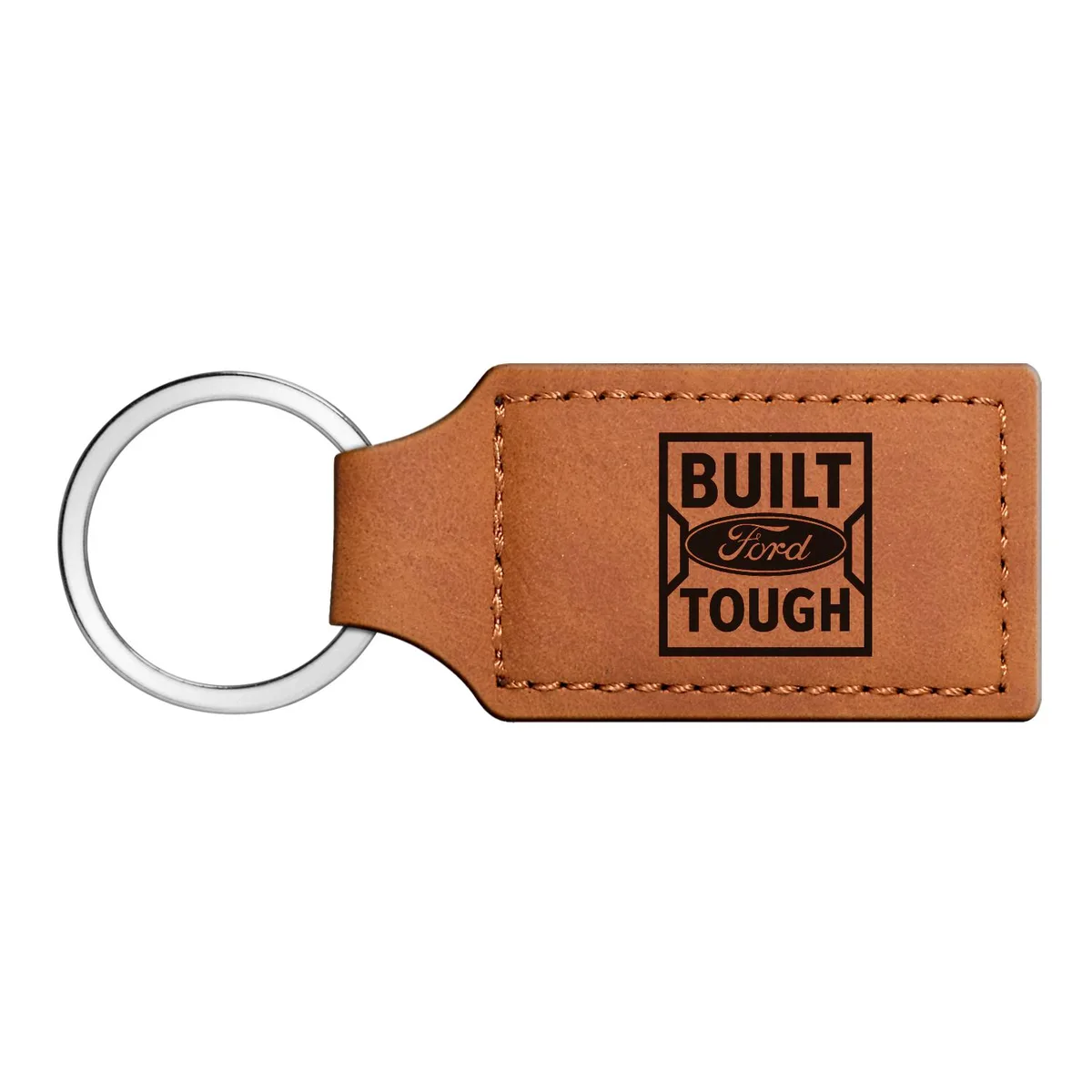 Rectangular brown leather key chain with laser-etched Ford logo
