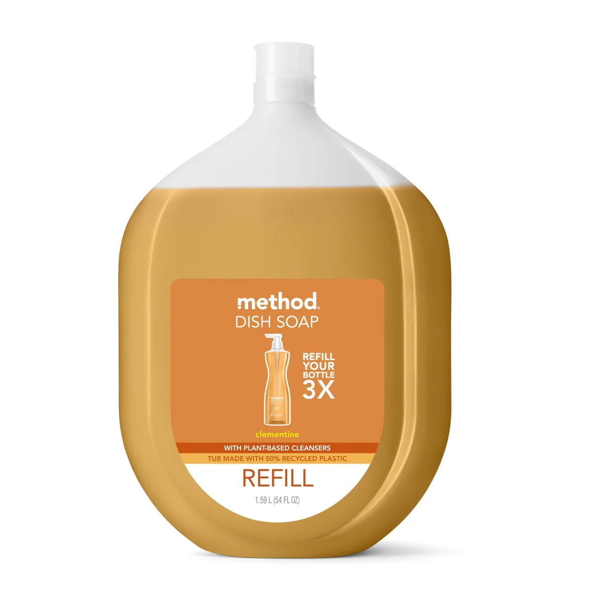 Orange gel soap refill in large white tub with clementine scent