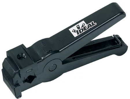 Blue plastic-handled coaxial cable stripper with adjustable blades