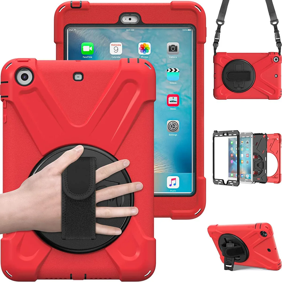 Werleo Werleo A1599 laptop case for iPad Mini 1 2 3 red with 360 kickstand hand shoulder straps — product photo