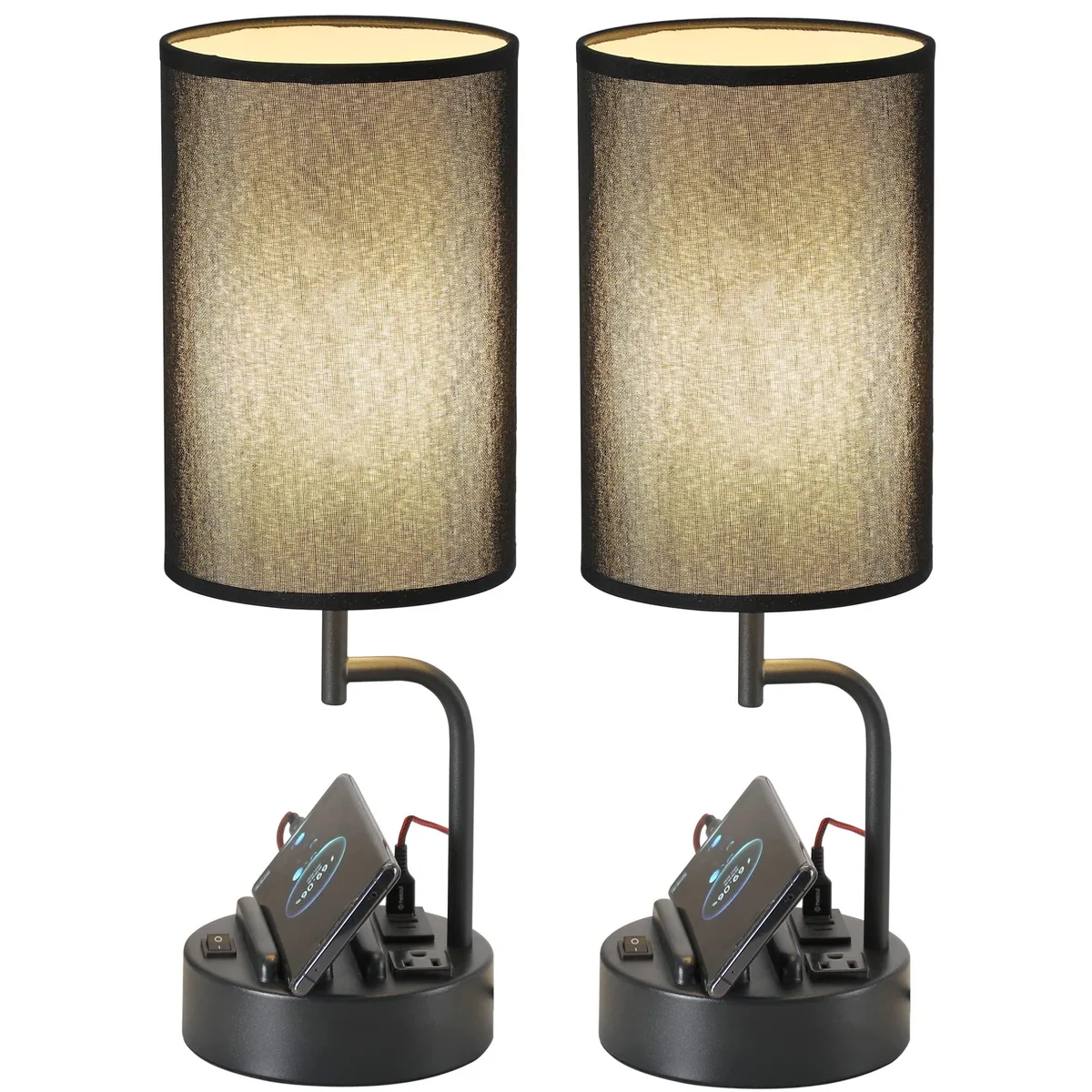 Dreamholder Table Lamp 3 USB AC Outlet Phone Stands Pack of 2 Black — product photo