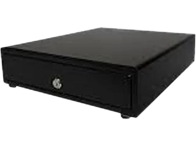 Black rectangular cash drawer with front media slots