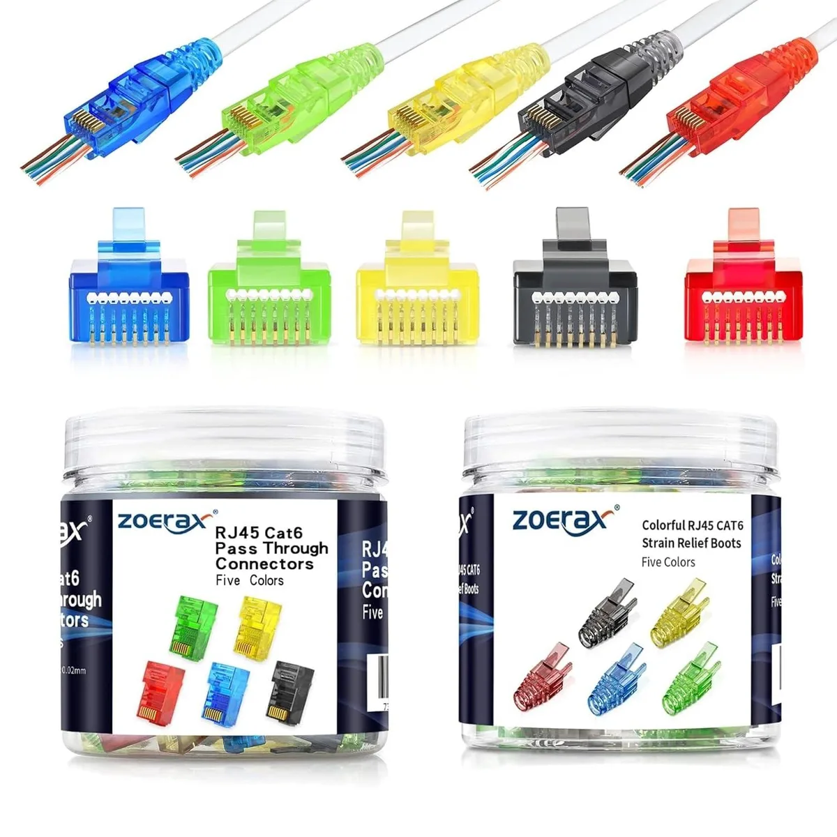 ZOERAX Cat6 Pass Through RJ45 Connectors 100-Pack with Boots — product photo