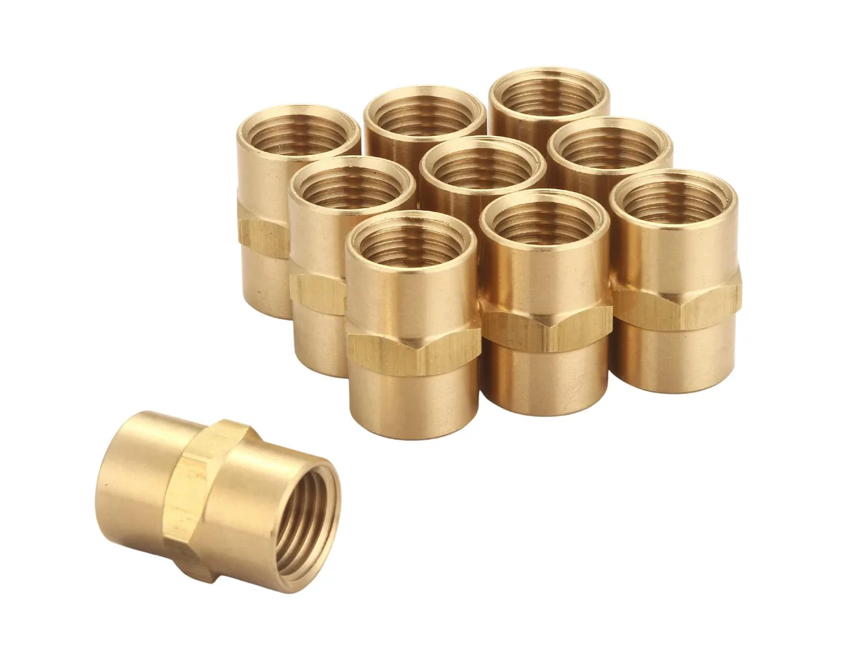  T TANYA HARDWARE Brass Coupling 1/4 NPT Female x Female Pack of 10 — product photo
