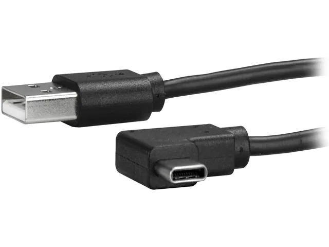 Black USB 2.0 Type-A to right-angle Type-C cable, 1 metre, PVC jacket