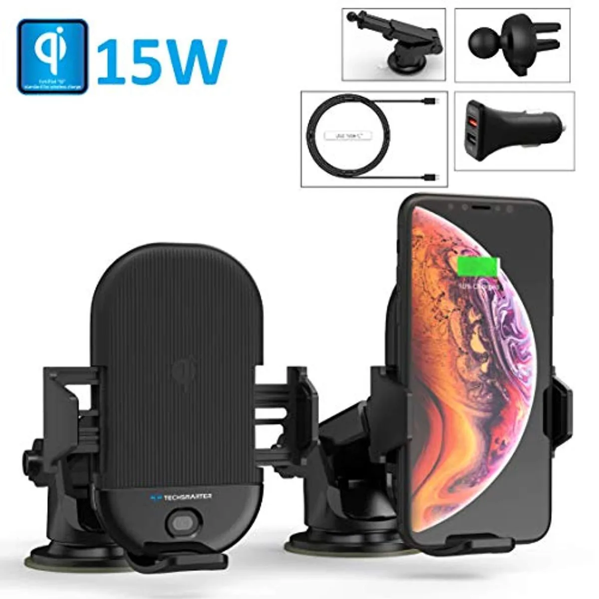 Techsmarter Techsmarter 15W Qi Wireless Car Charger Phone Mount — product photo