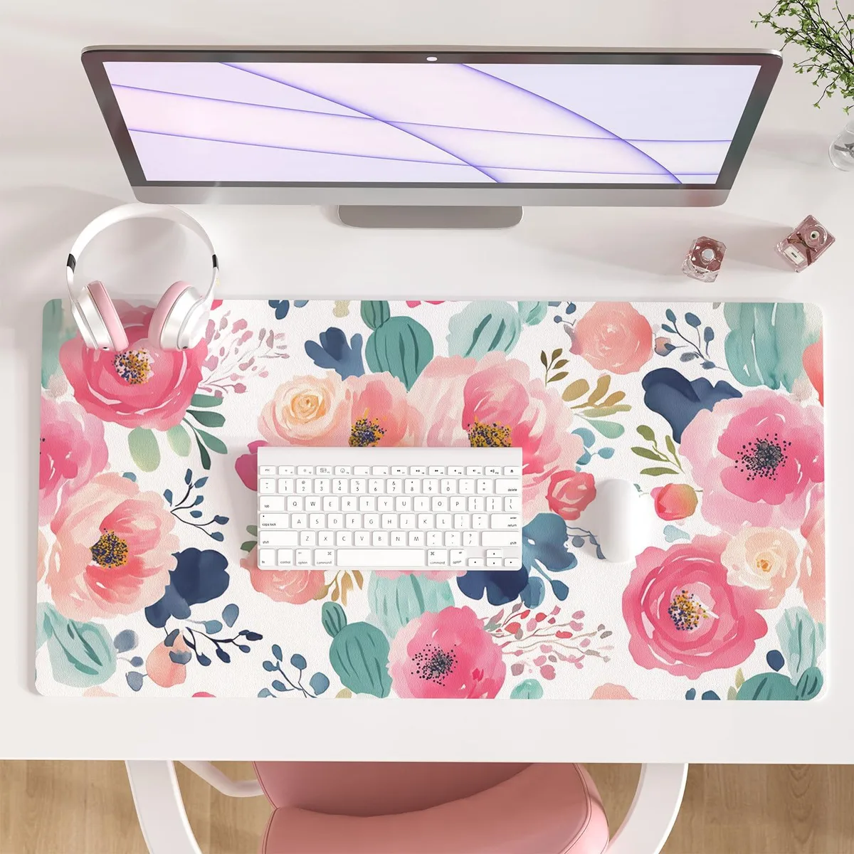  Keychron CS-DP-5752-PDP-1 Mouse Pad Pink Floral 31.5" x 15.7 — product photo