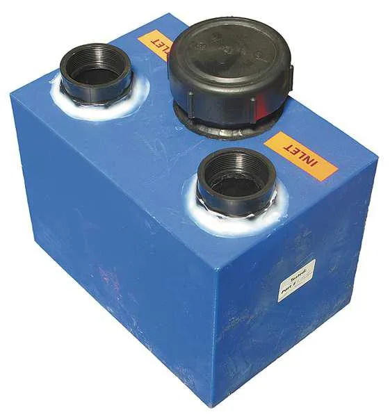 Blue 1.5 gal dilution tank, under-bench, threaded connections